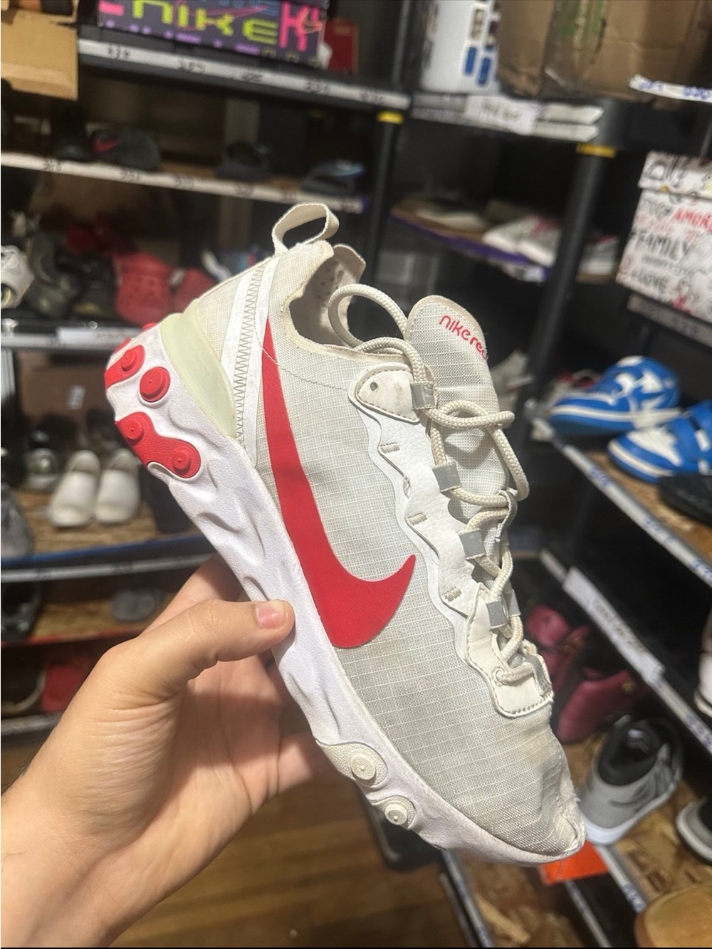Nike White Sneakers with Red Swoosh